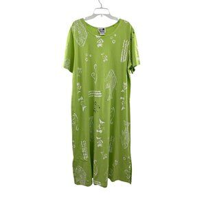 Copa Cabana Womens Green & White Tropical Print Maxi Dress Size 2X Made In USA C